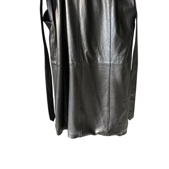 Vintage Laura Winston Size 16 Black Leather Trench Coat Faux Fur Trim EUC 90's - Picture 11 of 16